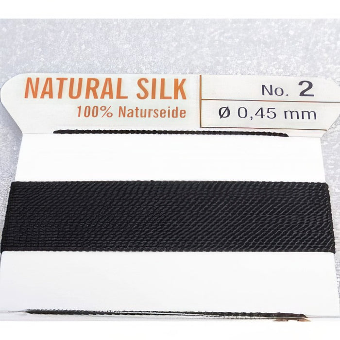 Perlenfaden  m. Nadel #2  schwarz 0.45mm SEIDE 1.8m