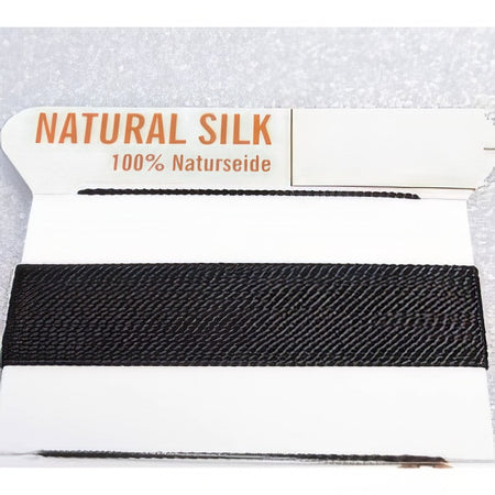 Perlenfaden m.Nadel #4 schwarz 0.6mm SEIDE 1.8m