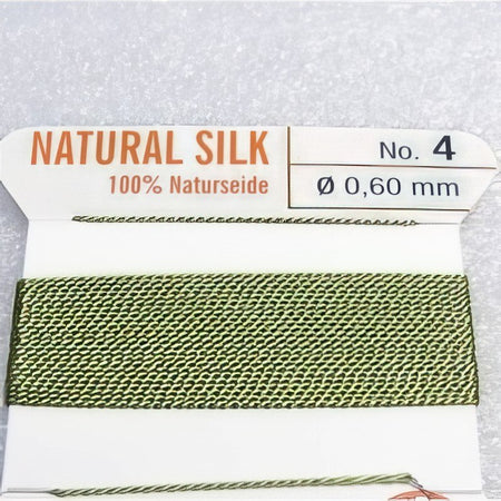 Perlenfaden m.Nadel #4 grün 0.6mm SEIDE 1.8m