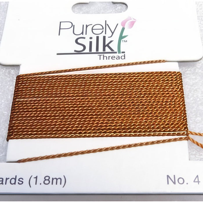 Perlenfaden m.Nadel #4 kupfer 0.6mm SEIDE 1.8m