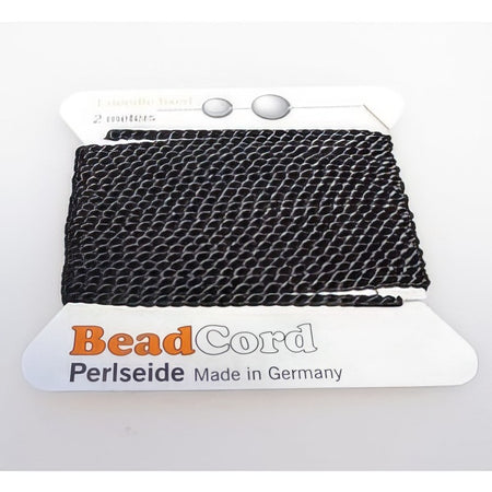Perlenfaden m.Nadel #8 schwarz 0.8mm SEIDE 2m