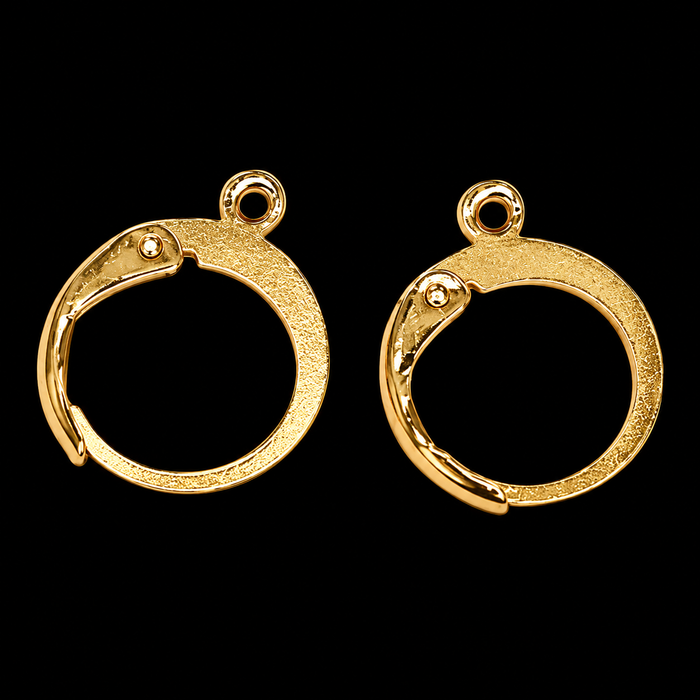 Round gold-plated stainless steel ear hooks with safety clip, 2 pieces