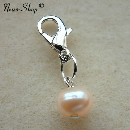 Süsswasserperle Apricot  Handyanhänger mit Karabiner (ohne Handyband)  1 Stück