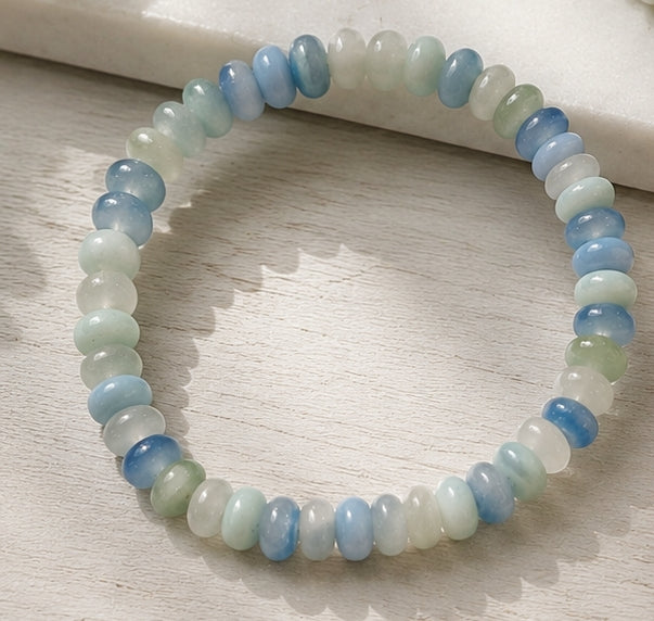 Bracelets with a cool color mix, glass rondelles, 2 pieces