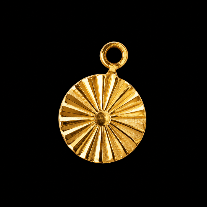 Pendentif pastille soleil en acier inoxydable doré, 1 pièce