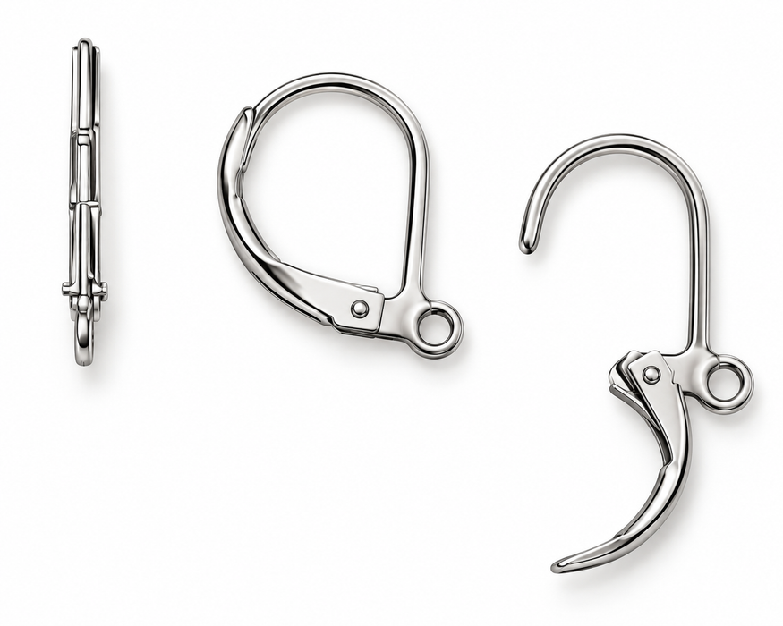 XL stainless steel ear hooks with safety clip and eyelet, 10 pieces