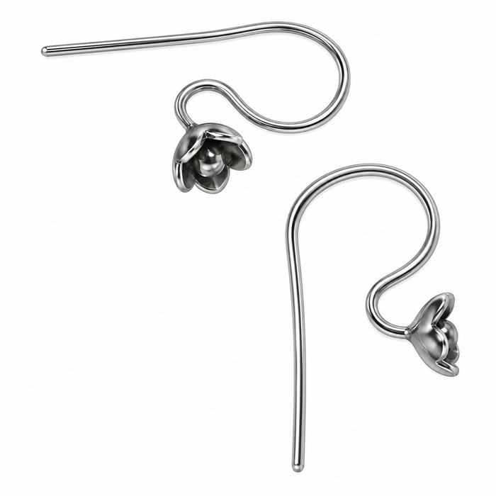 Ohrfeder 925 Silber mit Blume geschwärzt 18mm/0.8mm 2 Stück