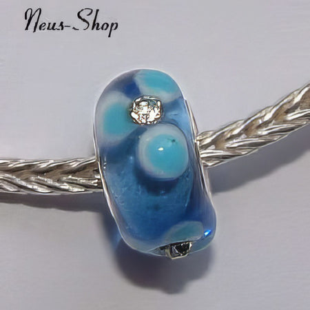 Easy style Perle 925 blau Blume Strass 1 Stück