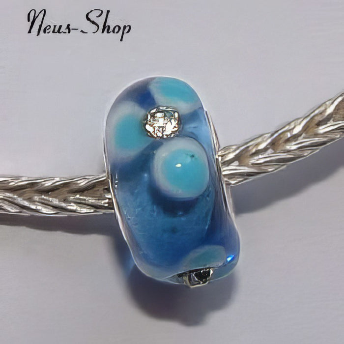 Easy style Perle 925 blau Blume Strass 1 Stück