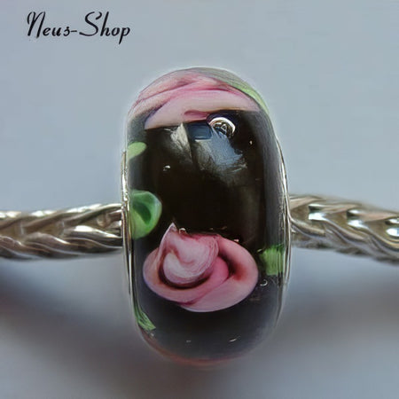 Easy style Perle 925 schwarz rose Blume 1 Stück